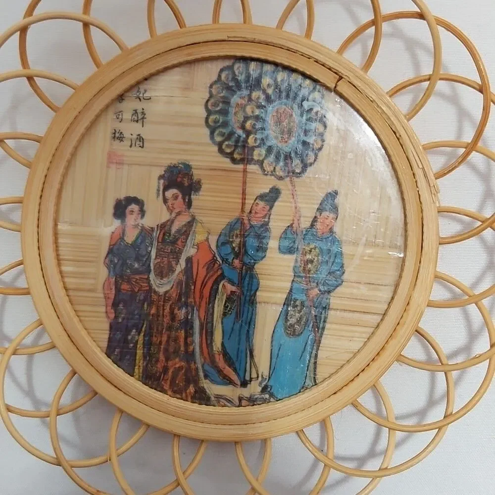 Geisha Ladies Woven Bamboo Coasters Set Of 6 With Carrier